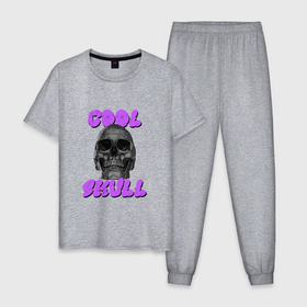 Мужская пижама хлопок с принтом Cool Skull в Кировске, 100% хлопок | брюки и футболка прямого кроя, без карманов, на брюках мягкая резинка на поясе и по низу штанин
 | Тематика изображения на принте: 