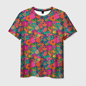Мужская футболка 3D с принтом Полевые  цветы паттерн в Тюмени, 100% полиэфир | прямой крой, круглый вырез горловины, длина до линии бедер | 