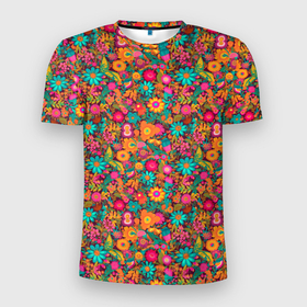 Мужская футболка 3D Slim с принтом Полевые    цветы   паттерн в Тюмени, 100% полиэстер с улучшенными характеристиками | приталенный силуэт, круглая горловина, широкие плечи, сужается к линии бедра | 
