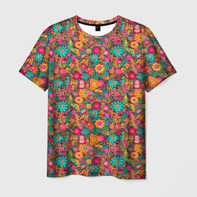 Мужская футболка 3D с принтом Полевые    цветы   паттерн в Тюмени, 100% полиэфир | прямой крой, круглый вырез горловины, длина до линии бедер | 