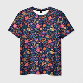 Мужская футболка 3D с принтом Ночные  полевые цветы в Новосибирске, 100% полиэфир | прямой крой, круглый вырез горловины, длина до линии бедер | 
