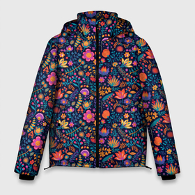 Мужская зимняя куртка 3D с принтом Ночные  полевые цветы в Санкт-Петербурге, верх — 100% полиэстер; подкладка — 100% полиэстер; утеплитель — 100% полиэстер | длина ниже бедра, свободный силуэт Оверсайз. Есть воротник-стойка, отстегивающийся капюшон и ветрозащитная планка. 

Боковые карманы с листочкой на кнопках и внутренний карман на молнии. | 