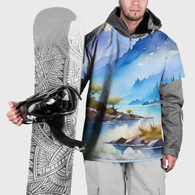 Накидка на куртку 3D с принтом Акварельный пейзаж   нейросеть в Кировске, 100% полиэстер |  | Тематика изображения на принте: 
