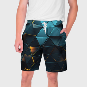 Мужские шорты 3D с принтом Объемные частицы с подсветкой в Новосибирске,  полиэстер 100% | прямой крой, два кармана без застежек по бокам. Мягкая трикотажная резинка на поясе, внутри которой широкие завязки. Длина чуть выше колен | 