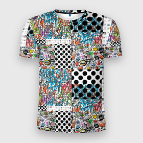 Мужская футболка 3D Slim с принтом Graffiti Mix в Петрозаводске, 100% полиэстер с улучшенными характеристиками | приталенный силуэт, круглая горловина, широкие плечи, сужается к линии бедра | 