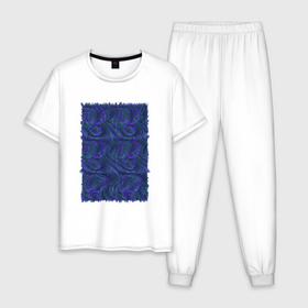 Мужская пижама хлопок с принтом Абстракция синий бит в Петрозаводске, 100% хлопок | брюки и футболка прямого кроя, без карманов, на брюках мягкая резинка на поясе и по низу штанин
 | 