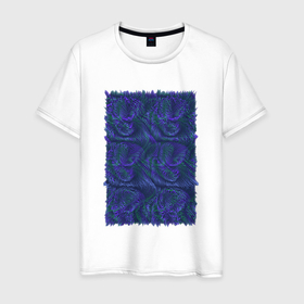 Мужская футболка хлопок с принтом Абстракция синий бит в Санкт-Петербурге, 100% хлопок | прямой крой, круглый вырез горловины, длина до линии бедер, слегка спущенное плечо. | 