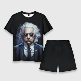 Мужской костюм с шортами 3D с принтом Альберт Эйнштейн в черных очках и смокинге в Тюмени,  |  | 