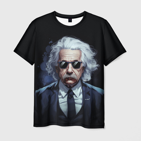 Мужская футболка 3D с принтом Альберт Эйнштейн в черных очках и смокинге в Кировске, 100% полиэфир | прямой крой, круглый вырез горловины, длина до линии бедер | 
