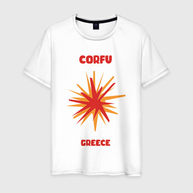 Мужская футболка хлопок с принтом Корфу   Греция в Екатеринбурге, 100% хлопок | прямой крой, круглый вырез горловины, длина до линии бедер, слегка спущенное плечо. | 
