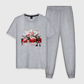 Мужская пижама хлопок с принтом Ханма Джек Боец Баки , 100% хлопок | брюки и футболка прямого кроя, без карманов, на брюках мягкая резинка на поясе и по низу штанин
 | 