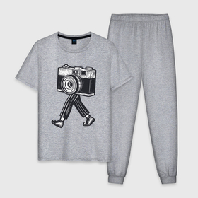 Мужская пижама хлопок с принтом Бродячий фотограф в Санкт-Петербурге, 100% хлопок | брюки и футболка прямого кроя, без карманов, на брюках мягкая резинка на поясе и по низу штанин
 | 