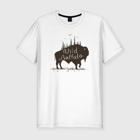 Мужская футболка хлопок Slim с принтом Дикий буйвол в Белгороде, 92% хлопок, 8% лайкра | приталенный силуэт, круглый вырез ворота, длина до линии бедра, короткий рукав | 