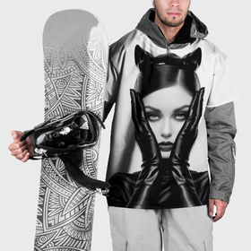 Накидка на куртку 3D с принтом Женщина как кошка в латексе в Курске, 100% полиэстер |  | Тематика изображения на принте: 