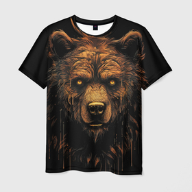 Мужская футболка 3D с принтом Медведь иллюстрация в Петрозаводске, 100% полиэфир | прямой крой, круглый вырез горловины, длина до линии бедер | 