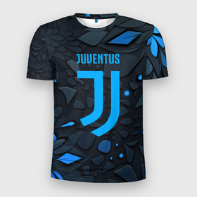 Мужская футболка 3D Slim с принтом Juventus blue logo в Тюмени, 100% полиэстер с улучшенными характеристиками | приталенный силуэт, круглая горловина, широкие плечи, сужается к линии бедра | 