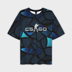 Мужская футболка oversize 3D с принтом CS GO blue black elements в Кировске,  |  | 