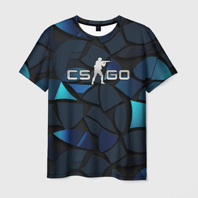 Мужская футболка 3D с принтом CS GO blue black elements в Кировске, 100% полиэфир | прямой крой, круглый вырез горловины, длина до линии бедер | 