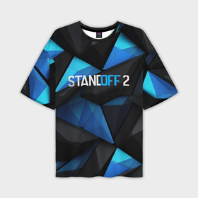 Мужская футболка oversize 3D с принтом Blue logo Standoff 2 в Кировске,  |  | Тематика изображения на принте: 