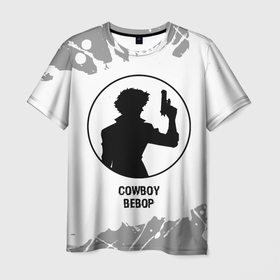 Мужская футболка 3D с принтом Cowboy Bebop glitch на светлом фоне в Петрозаводске, 100% полиэфир | прямой крой, круглый вырез горловины, длина до линии бедер | 