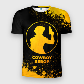 Мужская футболка 3D Slim с принтом Cowboy Bebop   gold gradient в Петрозаводске, 100% полиэстер с улучшенными характеристиками | приталенный силуэт, круглая горловина, широкие плечи, сужается к линии бедра | 