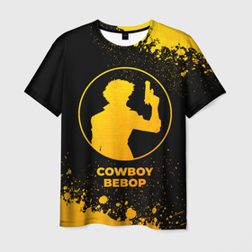 Мужская футболка 3D с принтом Cowboy Bebop   gold gradient в Тюмени, 100% полиэфир | прямой крой, круглый вырез горловины, длина до линии бедер | Тематика изображения на принте: 