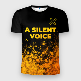 Мужская футболка 3D Slim с принтом A Silent Voice   gold gradient: символ сверху в Петрозаводске, 100% полиэстер с улучшенными характеристиками | приталенный силуэт, круглая горловина, широкие плечи, сужается к линии бедра | 