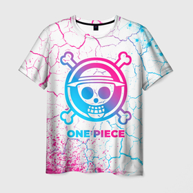 Мужская футболка 3D с принтом One Piece neon gradient style в Екатеринбурге, 100% полиэфир | прямой крой, круглый вырез горловины, длина до линии бедер | 