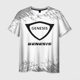 Мужская футболка 3D с принтом Genesis speed на светлом фоне со следами шин в Курске, 100% полиэфир | прямой крой, круглый вырез горловины, длина до линии бедер | 