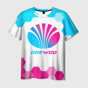 Мужская футболка 3D с принтом Daewoo neon gradient style , 100% полиэфир | прямой крой, круглый вырез горловины, длина до линии бедер | Тематика изображения на принте: 