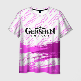 Мужская футболка 3D с принтом Genshin Impact pro gaming: символ сверху в Тюмени, 100% полиэфир | прямой крой, круглый вырез горловины, длина до линии бедер | 
