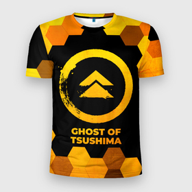 Мужская футболка 3D Slim с принтом Ghost of Tsushima   gold gradient в Санкт-Петербурге, 100% полиэстер с улучшенными характеристиками | приталенный силуэт, круглая горловина, широкие плечи, сужается к линии бедра | Тематика изображения на принте: 