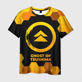 Мужская футболка 3D с принтом Ghost of Tsushima   gold gradient в Петрозаводске, 100% полиэфир | прямой крой, круглый вырез горловины, длина до линии бедер | 