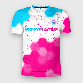 Мужская футболка 3D Slim с принтом Poppy Playtime neon gradient style: символ сверху в Белгороде, 100% полиэстер с улучшенными характеристиками | приталенный силуэт, круглая горловина, широкие плечи, сужается к линии бедра | Тематика изображения на принте: 