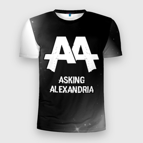 Мужская футболка 3D Slim с принтом Asking Alexandria glitch на темном фоне , 100% полиэстер с улучшенными характеристиками | приталенный силуэт, круглая горловина, широкие плечи, сужается к линии бедра | Тематика изображения на принте: 