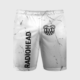 Мужские шорты спортивные с принтом Radiohead glitch на светлом фоне: надпись, символ в Курске,  |  | Тематика изображения на принте: 