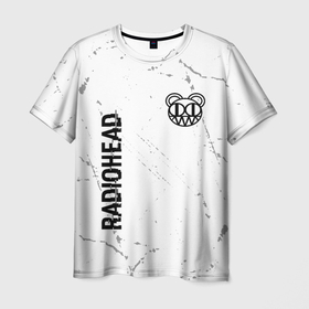Мужская футболка 3D с принтом Radiohead glitch на светлом фоне: надпись, символ , 100% полиэфир | прямой крой, круглый вырез горловины, длина до линии бедер | 