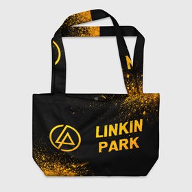Пляжная сумка 3D с принтом Linkin Park   gold gradient: надпись и символ , 100% полиэстер | застегивается на металлическую кнопку; внутренний карман застегивается на молнию. Стенки укреплены специальным мягким материалом, чтобы защитить содержимое от несильных ударов
 | 