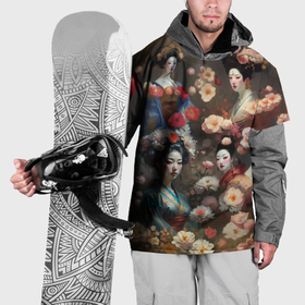 Накидка на куртку 3D с принтом Гейша в цветах в Белгороде, 100% полиэстер |  | Тематика изображения на принте: 