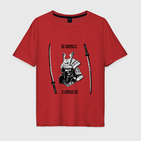 Мужская футболка хлопок Oversize с принтом Самурай и мечи в Белгороде, 100% хлопок | свободный крой, круглый ворот, “спинка” длиннее передней части | 