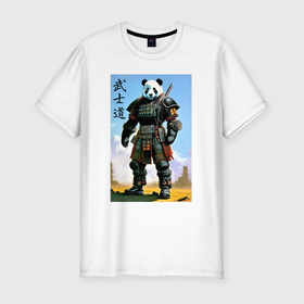 Мужская футболка хлопок Slim с принтом Панда   бусидо   кодекс самурая в Санкт-Петербурге, 92% хлопок, 8% лайкра | приталенный силуэт, круглый вырез ворота, длина до линии бедра, короткий рукав | 