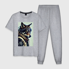 Мужская пижама хлопок с принтом Матёрый модный волчара в Петрозаводске, 100% хлопок | брюки и футболка прямого кроя, без карманов, на брюках мягкая резинка на поясе и по низу штанин
 | 