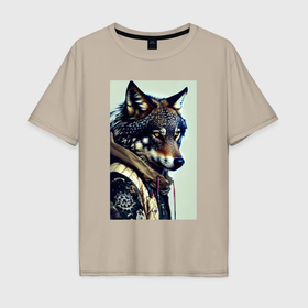 Мужская футболка хлопок Oversize с принтом Матёрый модный волчара в Новосибирске, 100% хлопок | свободный крой, круглый ворот, “спинка” длиннее передней части | 