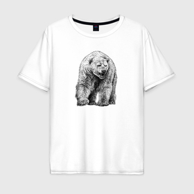 Мужская футболка хлопок Oversize с принтом Белый медведь анфас в Санкт-Петербурге, 100% хлопок | свободный крой, круглый ворот, “спинка” длиннее передней части | Тематика изображения на принте: 