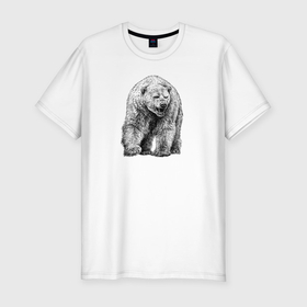Мужская футболка хлопок Slim с принтом Белый медведь анфас в Санкт-Петербурге, 92% хлопок, 8% лайкра | приталенный силуэт, круглый вырез ворота, длина до линии бедра, короткий рукав | Тематика изображения на принте: 