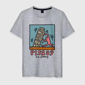 Мужская футболка хлопок с принтом Поп арт Кит Харинг   Пизанская башня , 100% хлопок | прямой крой, круглый вырез горловины, длина до линии бедер, слегка спущенное плечо. | 