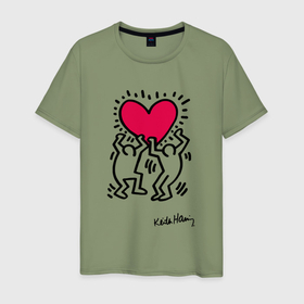 Мужская футболка хлопок с принтом Человечки с сердцем   поп арт  Кит Харинг в Санкт-Петербурге, 100% хлопок | прямой крой, круглый вырез горловины, длина до линии бедер, слегка спущенное плечо. | 