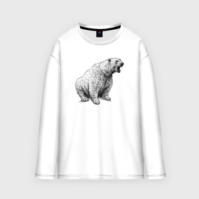 Мужской лонгслив oversize хлопок с принтом Белый медведь рычит в Санкт-Петербурге,  |  | Тематика изображения на принте: 