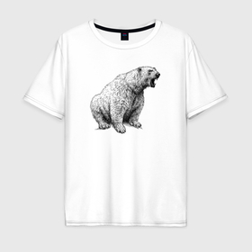Мужская футболка хлопок Oversize с принтом Белый медведь рычит в Петрозаводске, 100% хлопок | свободный крой, круглый ворот, “спинка” длиннее передней части | Тематика изображения на принте: 