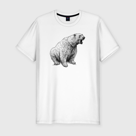 Мужская футболка хлопок Slim с принтом Белый медведь рычит в Санкт-Петербурге, 92% хлопок, 8% лайкра | приталенный силуэт, круглый вырез ворота, длина до линии бедра, короткий рукав | Тематика изображения на принте: 
